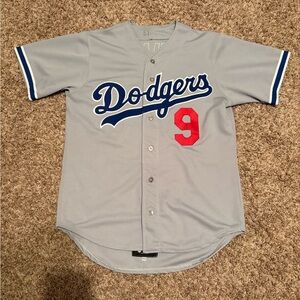 Dodgers Gray Baseball Jersey with Red Number